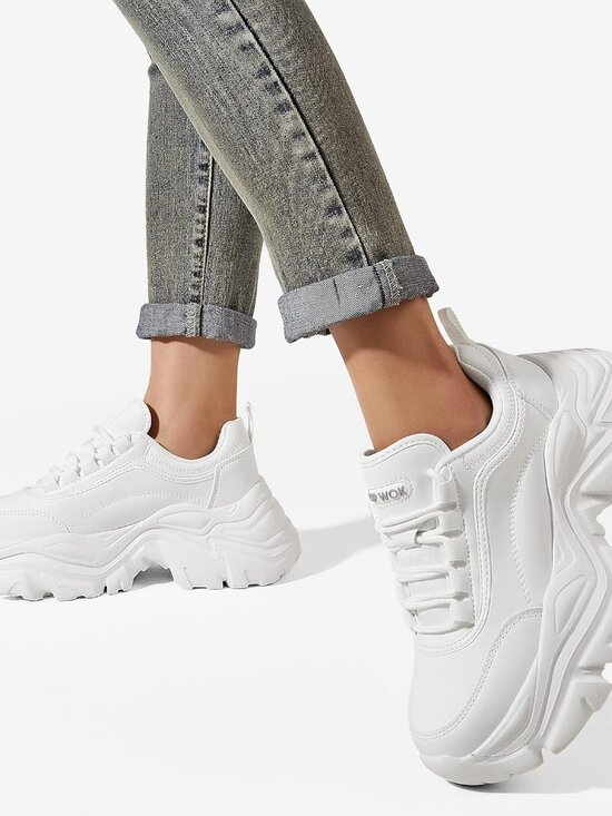 Women's White Leather Fashion Platform Comfortable Wedge Walking Sneakers Shoes - Picture 2 of 6